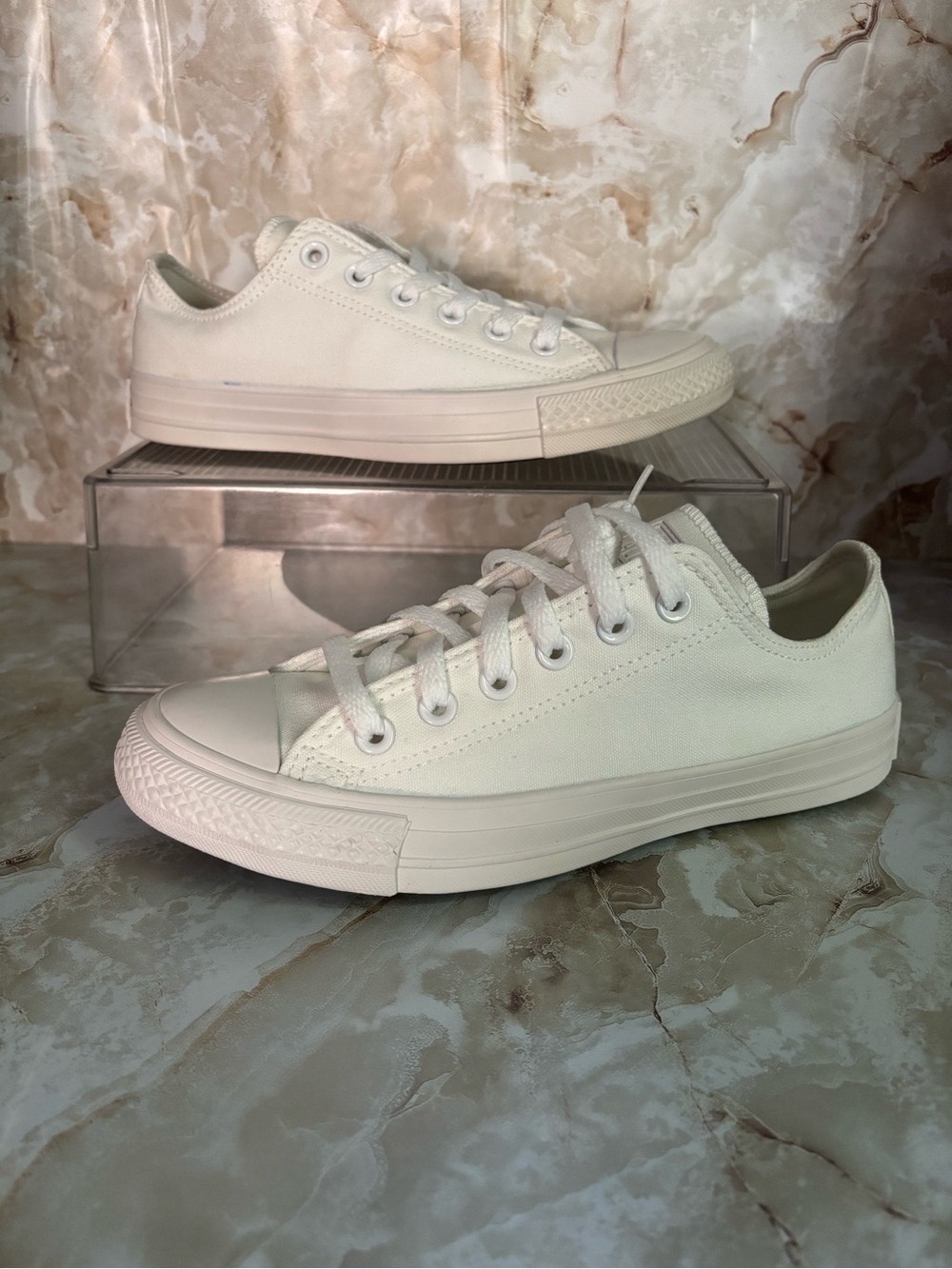 Converse Low Top Canvas Sneakers in Off-White men’s 5 women 7